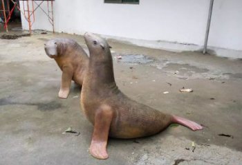 選用古銅色海豹雕塑 大型城市雕塑 商業街擺件