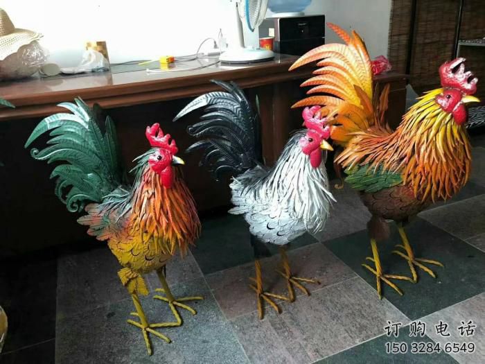 新疆室內(nèi)小雞雕塑，動物小品，鐵藝工藝