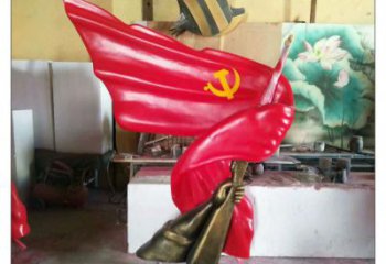 售樓部紅旗雕塑廠家，烤漆發(fā)光雕塑，烤漆題材