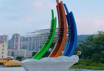 小區(qū)帆船雕塑廠家，拉絲景觀雕塑，抽象效果