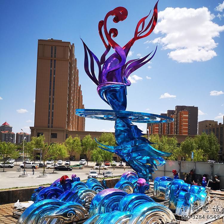 住宅小區(qū)浪花雕塑廠家 啞光海浪雕塑 公園波浪雕塑