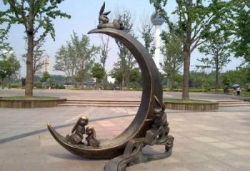 街道月亮雕塑制造商，鍛造景觀雕塑，古銅效果