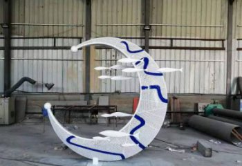 青花瓷月亮雕塑廠家，鐵藝文化雕塑，鑄造制作