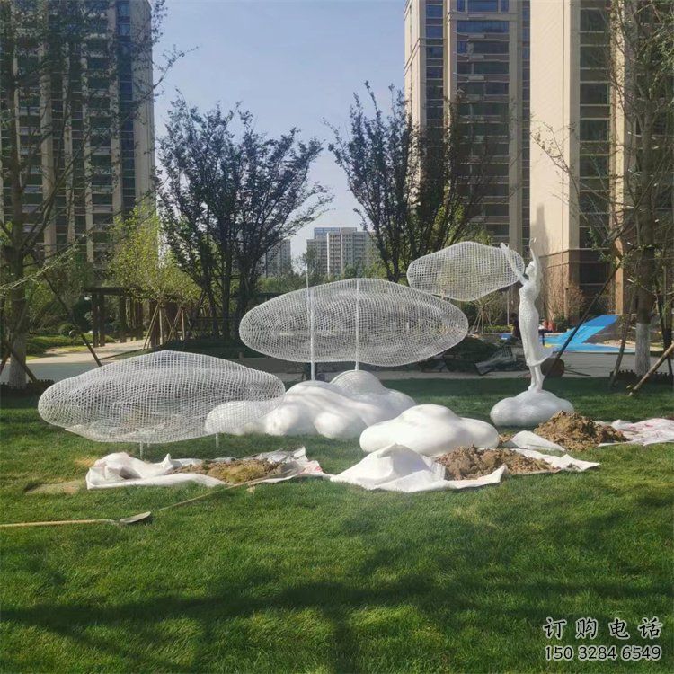 燈光云梯雕塑生產商 景觀梯子雕塑 商業街云朵雕塑