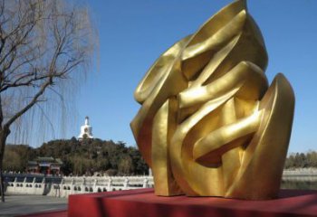 景觀館福字雕塑，鍍銅景觀雕塑，鍍銅工藝