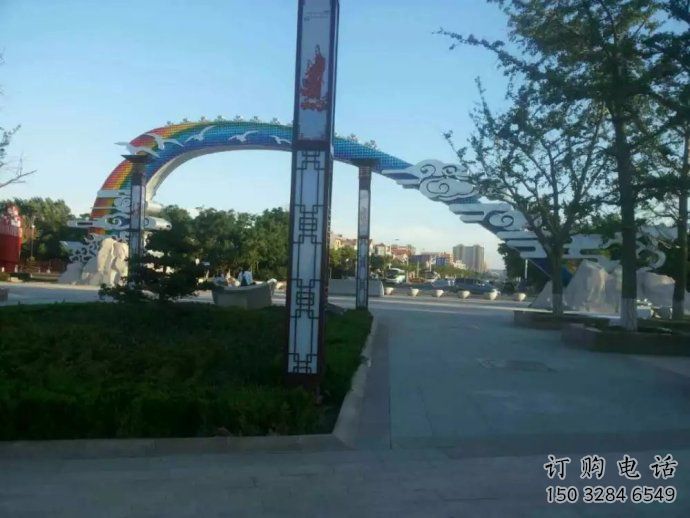 祥云拱門雕塑，廣場(chǎng)藝術(shù)建筑，不銹鋼祥云拱門雕塑