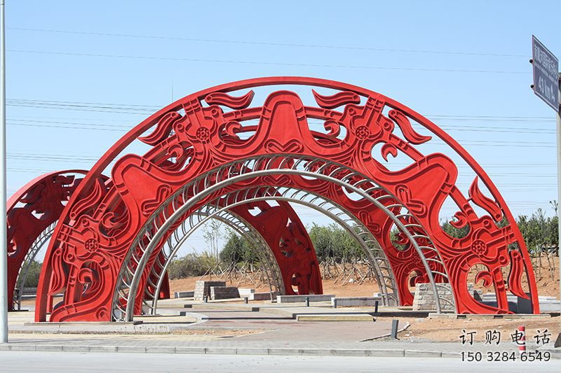 景區拱門雕塑,鏤空透雕設計，不銹鋼鏤空大門雕塑