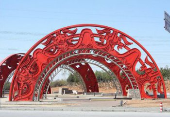 景區(qū)拱門(mén)雕塑,鏤空透雕設(shè)計(jì)，不銹鋼鏤空大門(mén)雕塑