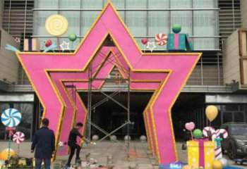 五角星門套雕塑，美陳藝術(shù)概念，不銹鋼大門雕塑展示