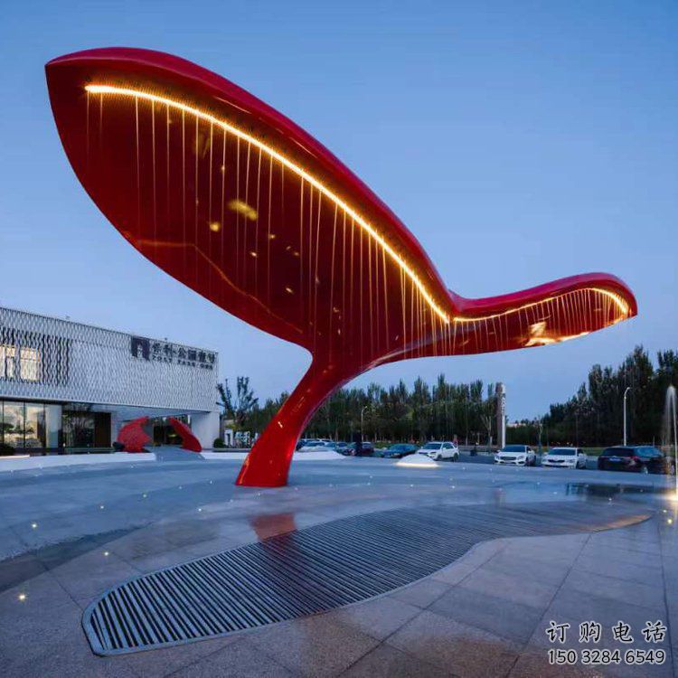 不銹鋼鯨魚造型廊架雕塑-發光藝術設計