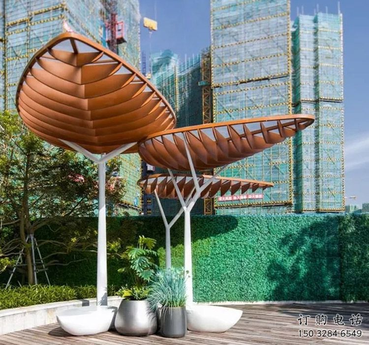 創(chuàng)意不銹鋼葉子廊架雕塑