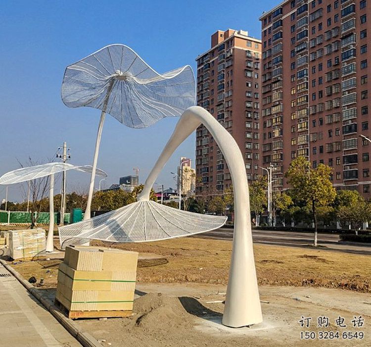 花傘廊架雕塑，不銹鋼廊架花雕塑