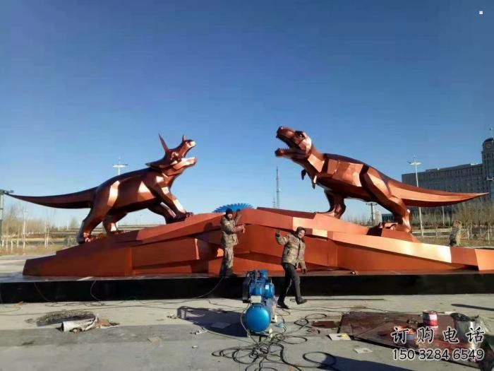 不銹鋼恐龍雕塑指用，景觀雕塑，幾何恐龍雕塑點擊