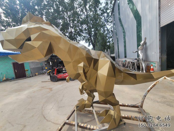 景觀恐龍雕塑供應，公園雕塑，金屬幾何恐龍雕塑制作