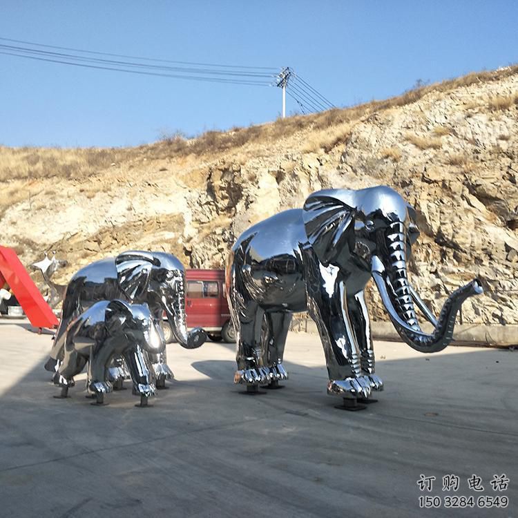 鏡面大象雕塑廠家，動物景觀雕塑，不銹鋼動物雕塑供應