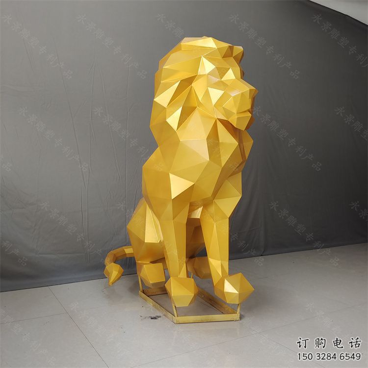 幾何獅子雕塑指用，景觀雕塑，藝術不銹鋼獅子雕塑點擊