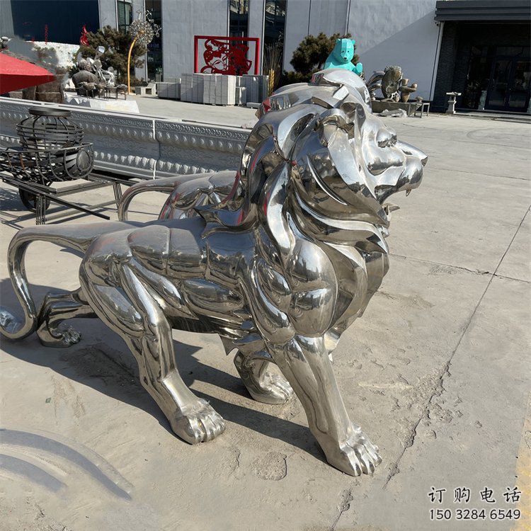 藝術獅子雕塑觀賞型，街景小品，不銹鋼獅子雕塑常用