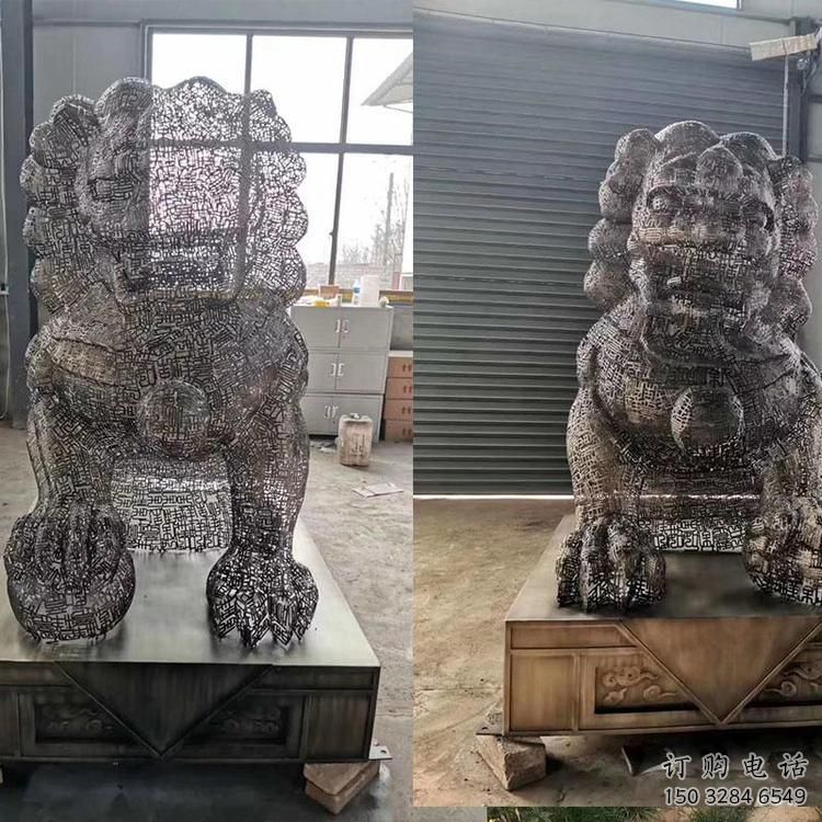 透雕獅子雕塑常用，鏤空概念，不銹鋼獅子雕塑展品