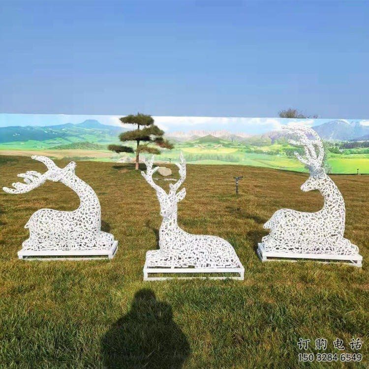 小鹿雕塑觀賞型，公園小品，景觀鏤空小鹿雕塑常用