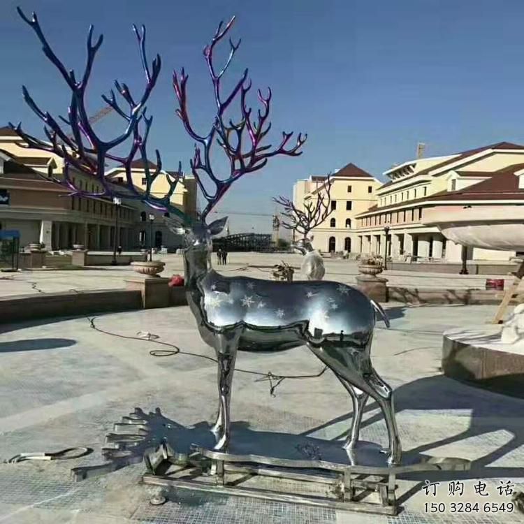 仿真梅花鹿雕塑制造商，城區小品，不銹鋼動物雕塑制作