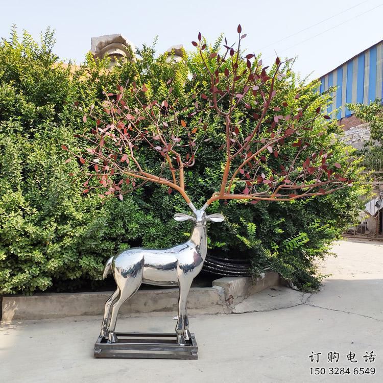 梅花鹿雕塑常用，不銹鋼組合，仿真鏡面梅花鹿雕塑定價