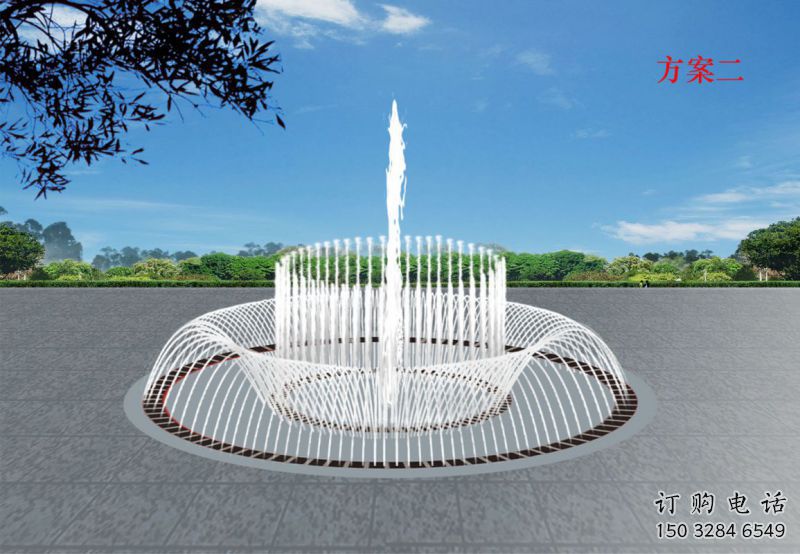 選用噴泉雕塑，燈光數(shù)控效果，戶外水景雕塑