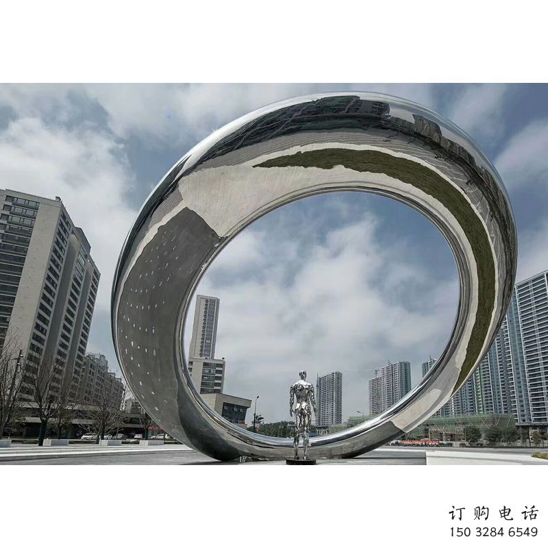 園林圓環(huán)雕塑，噴漆景觀雕塑，網(wǎng)格形式