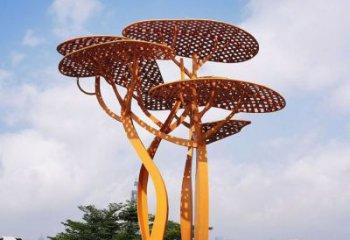 城市不銹鋼鏤空樹(shù)廊架雕塑