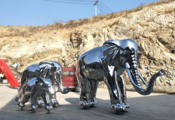 鏡面大象雕塑廠家，動物景觀雕塑，不銹鋼動物雕塑供應