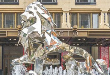 幾何鏡面獅子雕塑，切面工藝，不銹鋼獅子雕塑承接