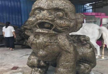 公共獅子雕塑訂做，城市裝飾，不銹鋼鏤空獅子雕塑