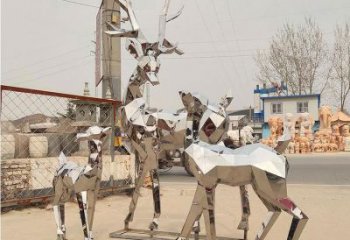 金屬小鹿雕塑通用，城市雕塑，鏡面切面小鹿雕塑指用