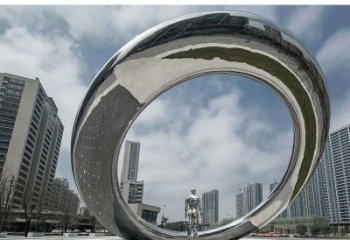 園林圓環(huán)雕塑，噴漆景觀雕塑，網格形式