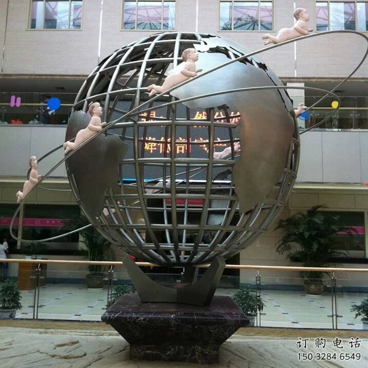 地球儀雕塑精品，景觀概念，現代地球儀人物雕塑通用