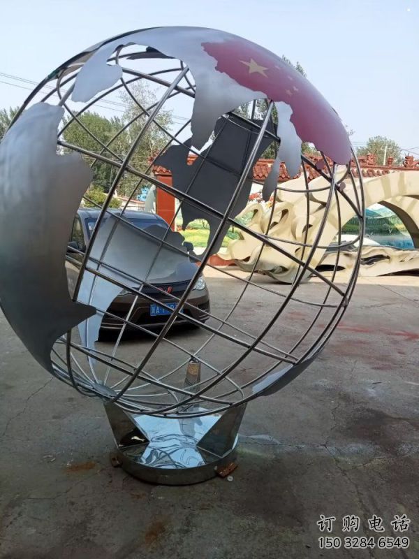 園林地球儀雕塑，噴漆景觀雕塑，網格形式