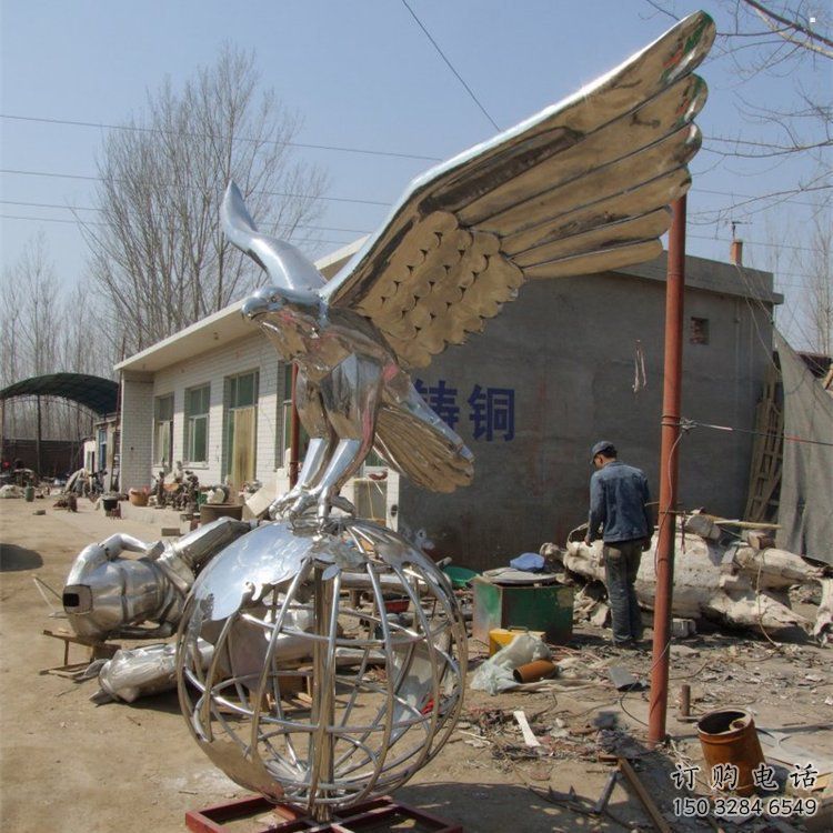 地球儀雕塑通用，城市雕塑，鏡面老鷹踩地球儀雕塑廠家