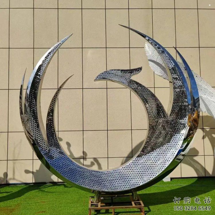 鳳凰雕塑供給，戶外雕塑，不銹鋼鳳凰圓環雕塑廠家選用