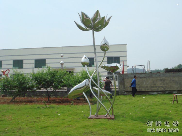 鏡面荷花雕塑，不銹鋼植物雕塑，景觀美陳擺件