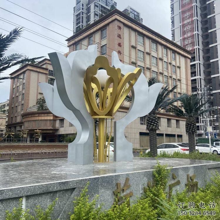 抽象荷花雕塑展品，小區雕塑，不銹鋼荷花雕塑制作廠家