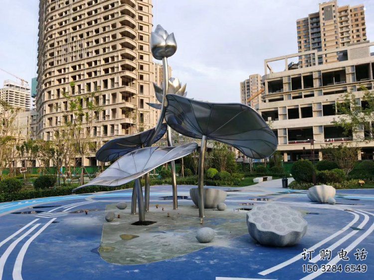 廣場荷葉雕塑優價，美陳組合，不銹鋼荷葉雕塑廠家