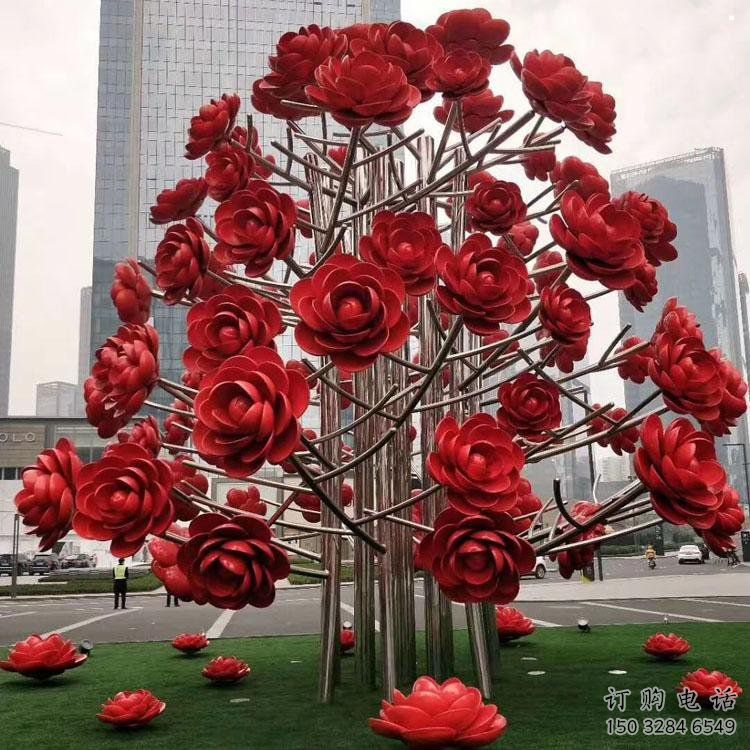 玫瑰花雕塑批發(fā)，烤漆工藝，不銹鋼玫瑰花雕塑精選廠家