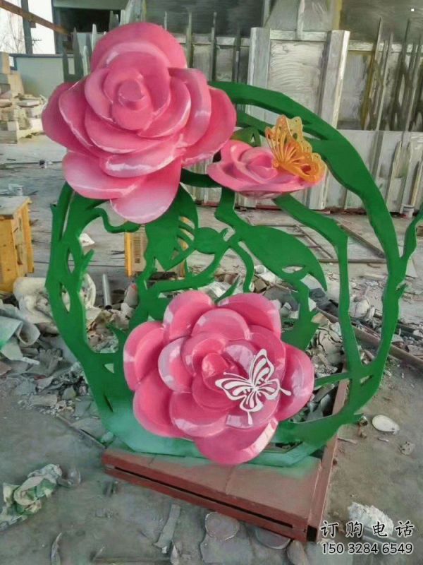月季雕塑特供，白鋼構件，景觀月季花朵雕塑供應