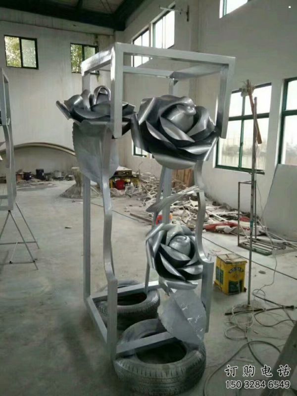 月季花雕塑制作，美陳雕塑，不銹鋼月季花雕塑定制廠家