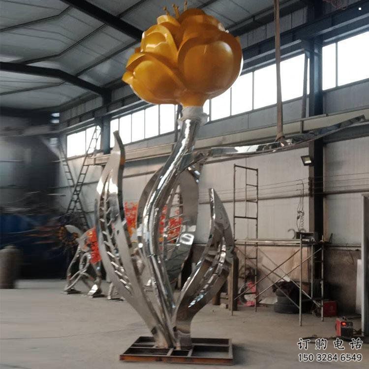 鏡面月季花雕塑