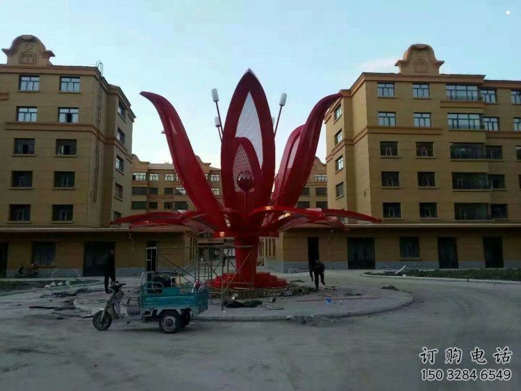 燈光花朵雕塑選用，美陳雕塑，燈光茶花雕塑廠家