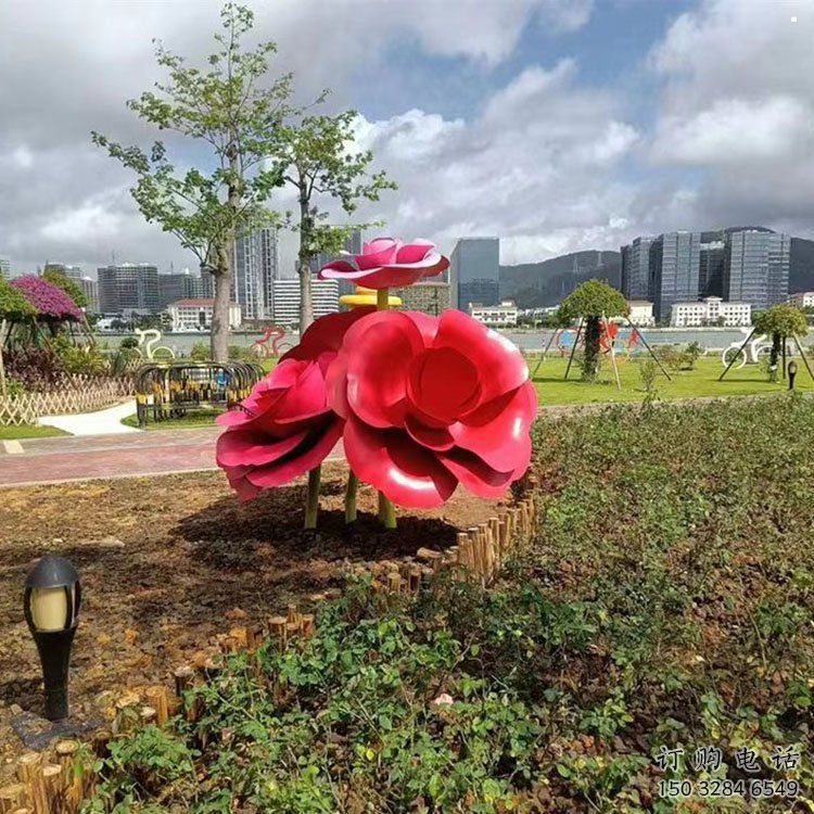 牡丹花雕塑，烤漆工藝，不銹鋼牡丹花雕塑廠家承接