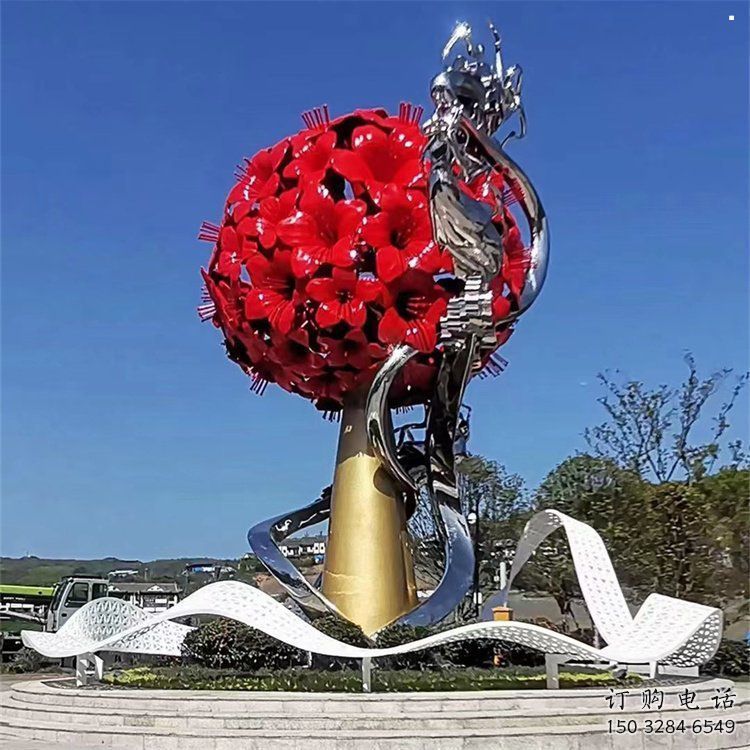 牡丹花雕塑選用，小區擺件，大型牡丹花花朵雕塑公司