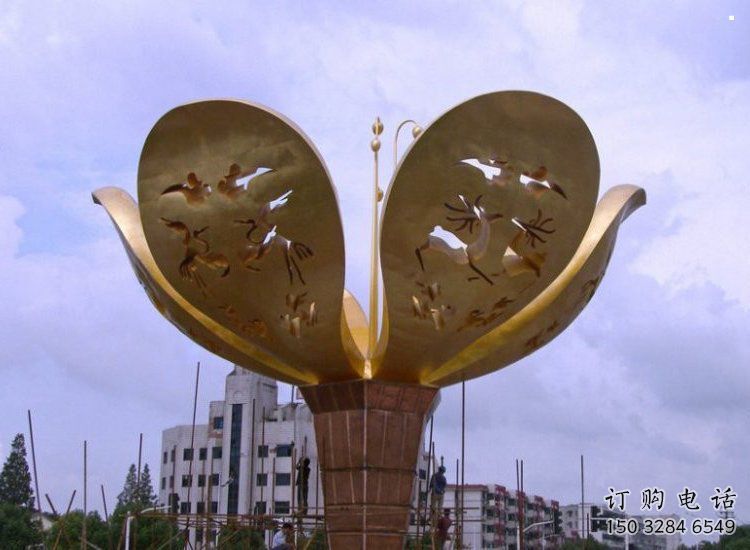 山茶花雕塑制作廠家，城市雕塑，不銹鋼山茶花雕塑