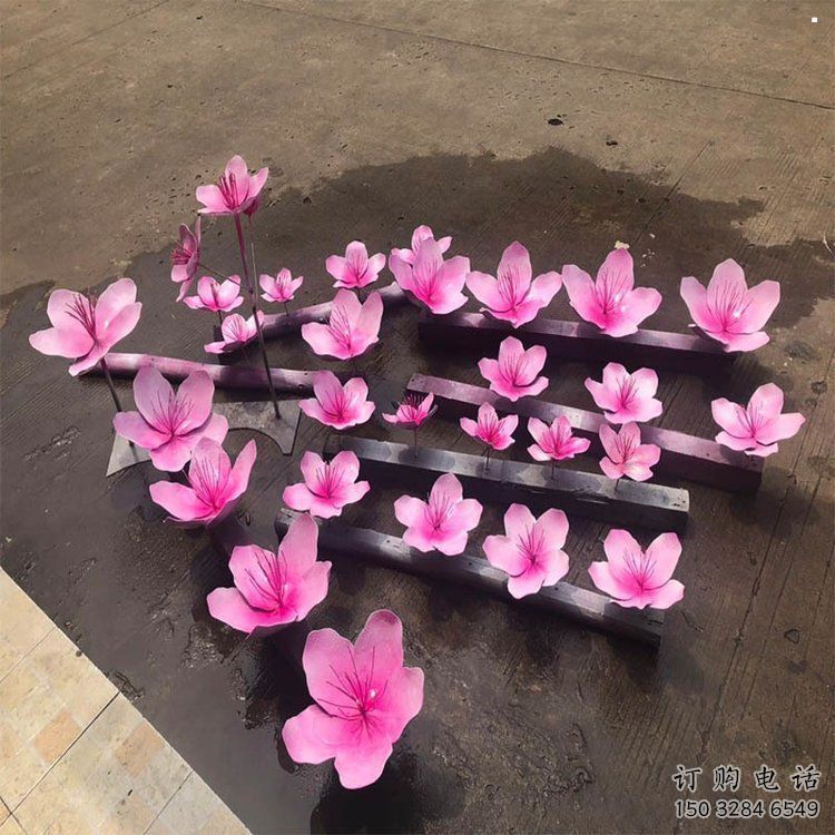 桃花雕塑工廠，美陳雕塑，烤漆桃花雕塑標準