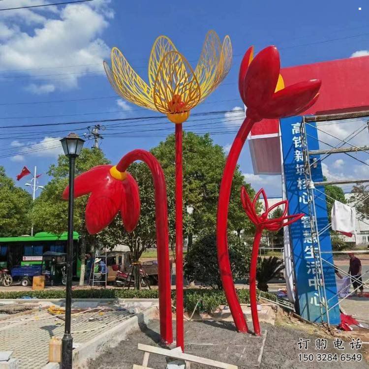 郁金香雕塑訂做，室外軟裝，不銹鋼郁金香雕塑廠